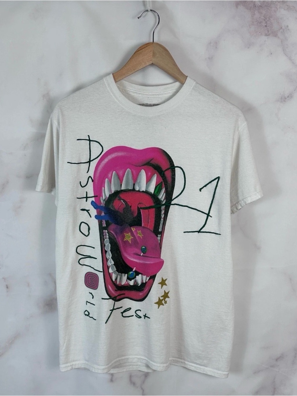 Travis Scott Shirt Astroworld Fest 2021 White Graphic Tee Size S Cactus Jack